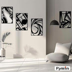Pymin 4 Pack Modern Metal Abstract Wall Art, Minimalist Matte Black Single Line Art Décor, 3D Sculptures Textured Hanging Wall Home Decor and Shadow Effect Wall Decor for Living Room Bedroom, 16"x11"
