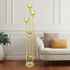 HMVPL MVPL Crystal Floor Lamp with Shelves,Floor Lamps for Living Room (Gold-Green Flower Shade, Glass)