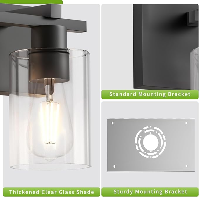 Espird Bathroom Vanity Light,4 Light Matte Black Light Fixture with Thickened Clear Glass Shade, 30 inch Modern Wall Sconce, Bathrooms Vanity Light Over Mirror for Bathroom