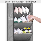 SLEEPING LAMB Shoe Rack for Door with Large Deep Pocket, Over The Door Shoe Organizer for Closet, Dorm and Narrow Hanging Sneaker Storage Holder, Grey