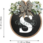 Circular Surname Front Door Welcome Sign - 26 Letter House Wreath, Front Porch Decorations, Year-Round Home Decor (S)