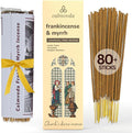 Church Frankincense and Myrrh Incense - 80 Sticks, Charcoal Free, Handmade from Upcycled Flowers, Spiritual Healing Incense