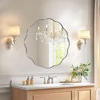 ANDY STAR Chrome Round Wall Mirror 36 inch, Polished Metal Frame Circle Bathroom Mirror in SUS304 Stainless Steel Frame, with Unique Modern Circular Wavy Design