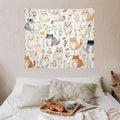 VUMIVI Cute Cat Tapestry Cartoon Pets Flowers Mushrooms Butterflies Watercolor Illustrations Tapestry Wall Hanging for Living Room Bedroom Dorm Classroom Aesthetic Decor W60xL50in