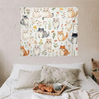 VUMIVI Cute Cat Tapestry Cartoon Pets Flowers Mushrooms Butterflies Watercolor Illustrations Tapestry Wall Hanging for Living Room Bedroom Dorm Classroom Aesthetic Decor W60xL50in