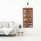 AROUY Sunglasses Organizer Storage, Hanging Dust Proof Wall Pocket Glasses Organizer - 16 Felt Slots Sunglass Organizers Holder with Metal Hook and Sturdy Rope (Brown, Dust Proof)