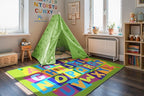 Booooom Jackson Classroom Rug Elementary 6’7'’ x 9', ABC Classroom Carpet Green Preshool Rugs for School, Classroom Area Rug Educational Carpet with Alphabet Non-Slip Backing,