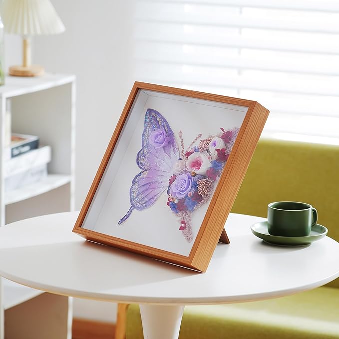 ADDWel Preserved Rose Butterfly Shadow Box - Romantic Valentine's Day Gifts for Mom Wife Girlfriend, 12x12 Handmade Forever Flower Wall Art, Unique Anniversary Birthday Purple Gifts