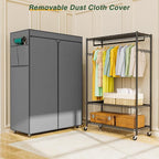 LEHOM G1C Heavy Duty Clothes Rack with Cover, Rolling Garment Rack for Hanging Clothes, Portable Closets with Oxford Fabric Cover, Freestanding Clothing Rack on Wheels (Black+gray cover, G1C)