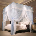 VETHIN 4 Corners Post Ruffle Princess Bed Canopy Curtain-Double Layer Cozy Drape Netting 4 Opening Mosquito Net for Girls Adults Bedroom Decoration (Gray/White,47" W*78" L*82" H/Twin)