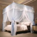 VETHIN 4 Corners Post Ruffle Princess Bed Canopy Curtain-Double Layer Cozy Drape Netting 4 Opening Mosquito Net for Girls Adults Bedroom Decoration (Gray/White, 53" W*78" L*82"*H/(Full))