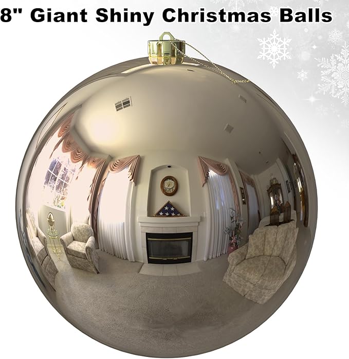 Champagne Gold 8.0" Extra Large Christmas Ornaments - Christmas Tree Decoration Balls Shatterproof Hanging Shiny Balls for Birthday Holiday Wedding Decorations Set of 2pcs