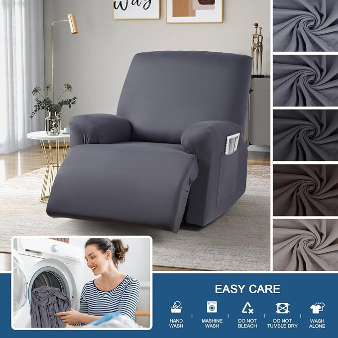 TAOCOCO Recliner Chair Covers 4-Pieces for Oversized Recliner, Stretch Recliner Slipcover for Large Recliners Washable Polyester Soft Fabric Furniture Protector (Oversized Recliner, Dark Gray)