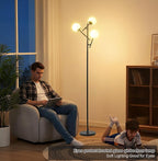 Fiqevs Globe Floor Lamp with 3 Adjustable Glass Ball Lampshade, Black Mid Modern Standing Lamp Bulbs Included, Sputnik Tree Tall Pole Lamp for Living Room, Bedroom