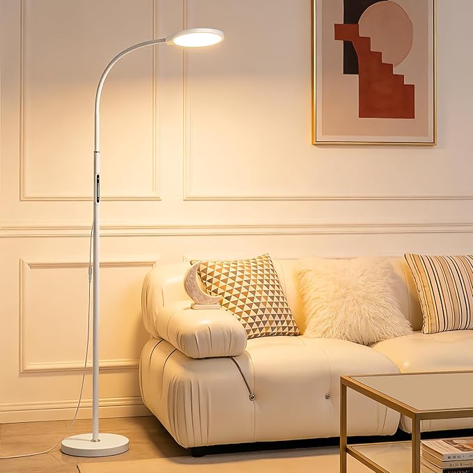 White Bright Floor Lamps with Remote, Touch Control Nursery & Bedroom Lamp, Dimmable Kids Light with Adjustable Color, Gooseneck Standing Lamp for Reading, Living Room, Office, Library, Pharmacy Table