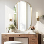 Gold Oval Mirror, 22"x30" Oval Bathroom Mirror, Vanity Mirror with Brushed Metal Frame, Wall Mount Mirrors Decor for Bathroom, Bedroom, Entryway, Living Room(Hangs Horizontally or Vertically)