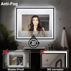 48x40 LED Lighted Bathroom Mirror - Black Aluminum Framed (Front and Backlit), Anti-Fog Bathroom Mirror with Lights,Stepless Dimmable LED Mirror,3 Colors Smart Mirror(Horizontal/Vertical)