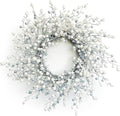 Huashen 24 Inch Spring Front Door Wreath Winter Berry Wreath Metallic Effect Pearl White & Silver Berry Christmas Wreaths for Front Door Wall Window Hanging Christmas Decoration Home Décor
