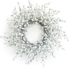 Huashen 24 Inch Spring Front Door Wreath Winter Berry Wreath Metallic Effect Pearl White & Silver Berry Christmas Wreaths for Front Door Wall Window Hanging Christmas Decoration Home Décor
