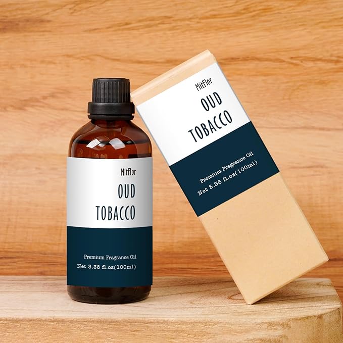 Oud Tobacco Fragrance Oil, MitFlor Single Scented Oil, Large Size Premium Grade Fragrance Oil for Soap & Candle Making, Aromatherapy Oil, Men & Woody Scent for Home Fragrance - 3.38 OZ/100ML