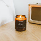 Calyan Wax Co. Cedar & Tobacco Scented Candle - 57 Hour Burn - Luxury Non Toxic Soy Wax Candles - Long Lasting Amber Glass Jar Candle for Home - 7.2oz