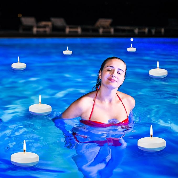 Floating Candles 3 Inch Unscented Dripless Wax 13-15Hours Burning,24 Pack Wedding Party Candles,for Centerpieces Suitable for Cylindrical Vases,Swimming Pool,Restaurant Decoration(White)