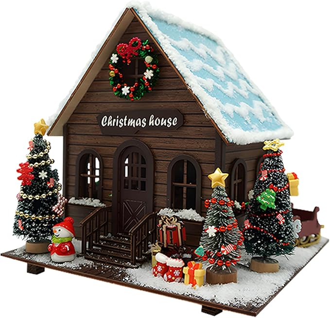 DIY Miniature House Kit: Christmas Vintage Street 3D Wooden Model - Challenging Adult Building Project, Unique Holiday Home & Room Decor (6.3" x 6.7" x 6.7")