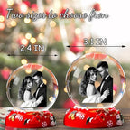 Personalized Christmas Crystal Ball with Light Customized Photo Snow Globe with Engraving Text Custom Ornaments Gifts for Family Couples Friends (Christmas Base)