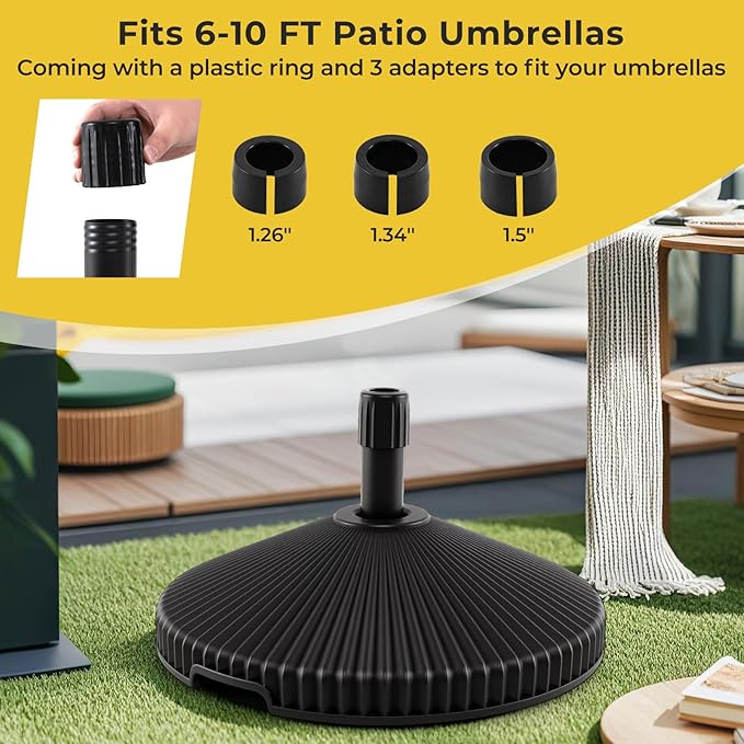 Giantex Fillable Umbrella Base - 55 lbs HDPE Patio Umbrella Stand, Water or Sand Filled, Shell Texture, 3 Hole Rings, Portable Pole Holder for Outdoor Poolside Deck Garden Beach, Round