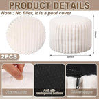 2 Pcs 20 x 15 Inch Unstuffed Pouf Cover Ottoman Foot Rest - No Filler, Faux Rabbit Fur Foot Stool Floor Bean Bag Floor Chair Storage for Living Room Bedroom Home Decor(Beige)