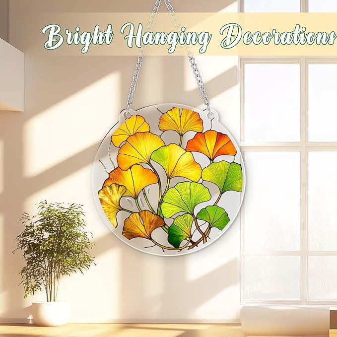 Autumn Maple Leaf Suncatcher for Windows Hanging, Fall Gifts for Women Adults, 4.5x4.5 Inch Acrylic Sun Catcher with Warm Fall Colors, Window Decor for Home, Thanksgiving Christmas Tree Ornament