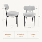 Dining Chairs Set of 2, Mid Century Modern Boucle Upholstered Kitchen Chair with Curved Backrest & Metal Legs for Home/Living Room/Bedroom/Office-Grey