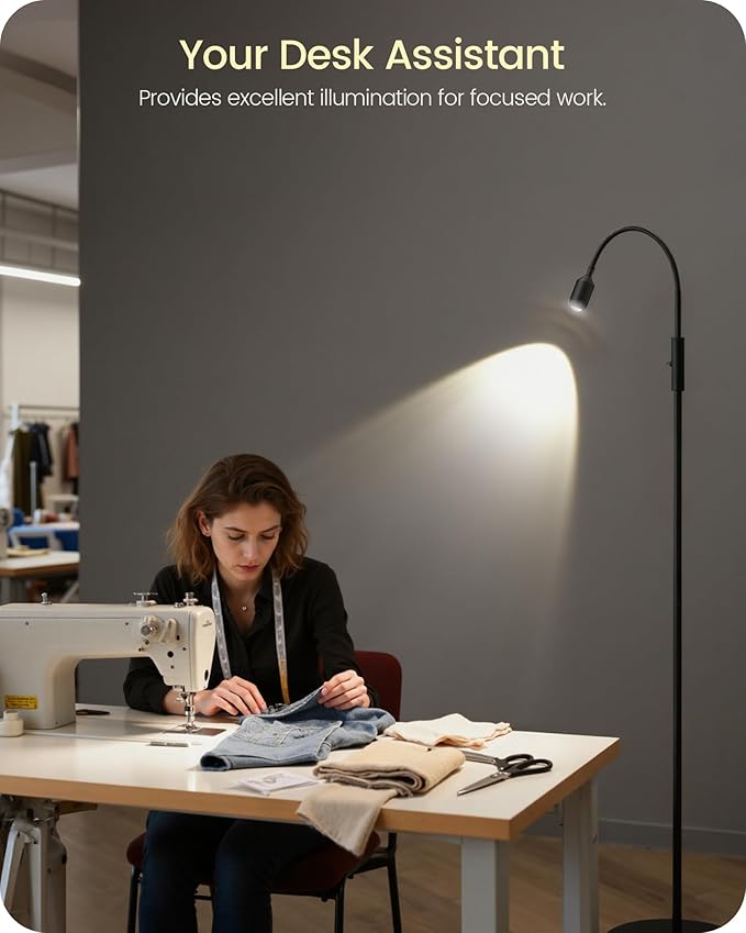 Reading Floor Lamp, 74.2" Tall LED Lamp with, 360° Flexible Gooseneck & Touch Control, 5000K 6W LED, Sturdy Base, Crafts Standing Lamp, for Reading, Living Room, Matte Black B16LD05