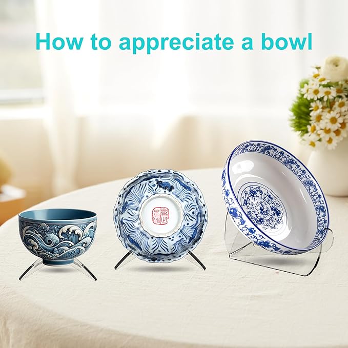 Boloyo "X Shape Acrylic Bowl Display Stand, 4.5 Inch 2PC Clear Acrylic Bowl Plate Platter Dish China Porcelain Display Holder Easel Base for Home Kitchen School Art Display