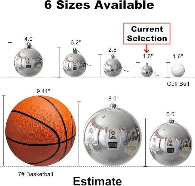 Silver & Red 1.6" Small Christmas Balls Christmas Tree Decoration Ornaments Shatterproof Hanging Balls for Birthday Halloween Holiday Wedding Decorations Set of 12pcs