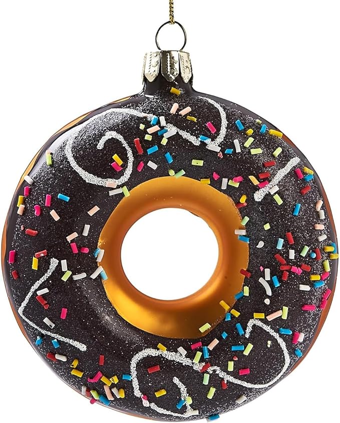 Hanging Ornaments for Christmas Tree 2025 - Chocolate Frosted Donut 3D Glass Blown Tree Decorations, Mini Food Funny Snacks Small Rare Christmas Decor for Xmas Tree Home Outdoor Centerpiece