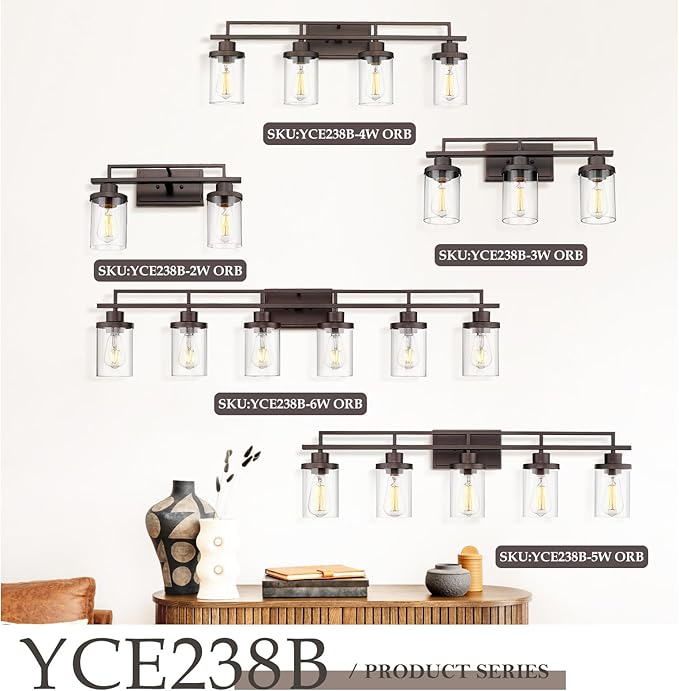 Emliviar 2-Light Vanity Lighting Fixtures - Farmhouse Bathroom Light Fixture in Oil Rubbed Bronze Finish with Clear Glass, YCE238B-2W ORB