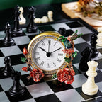 Mini Tabletop Clock, Decorative Vintage Floral Metal Table Clock with Battery Operated for Bedside, Table, Living Room, Home and Office