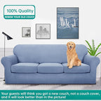 YEMYHOM Latest Checkered 4 Pieces Couch Covers for 3 Cushion Couch High Stretch Thickened Sofa Cover for Dogs Pets Elastic Slipcovers Living Room Furniture Protector (Light Blue), 71"-91"(3 Cushions)