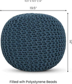 REDEARTH · Round Pouf Bean Bag Ottoman - Foot Stool Hand Knitted - Home Decor Pouffe Stuffed - Cable Boho Poof Beanbag Footrest for Living Room - Nursery - Bedroom - Patio (19.5"x19.5"x14") - Teal