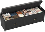 HOMEFORT 54.4" Shoe Bench with Lift Top Storage, Entryway Bench with Cushioned Seat, Wooden End of Bed Bench, Shoe Cabinet Bench with Hidden Storage Space, for Bedroom, Hallway,Black