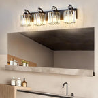 4-Light Black Bathroom Light Fixture Modern Vanity Lights Over Mirror Vintage Wall Sconce Lighting for Bathroom, Bedroom, Living Room, Hallway E26 Base with Crystal Bathroom Vanity Light
