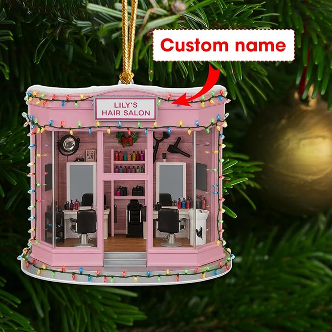 Personalized Hair Salon Christmas Ornament 2025, Flat Acrylic 2D Custom Name Ornament, for Stylist, Hairdresser Keepsake, Beauty Salon Christmas Tree Decoration