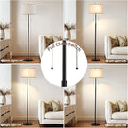 Luvkczc Floor Lamp, 60" Standing Lamp Tall Lamp with Fabric Lampshade&Pull Chain Corner Floor Lamps for Living Room, Bedroom,Office Corner (Black 2 Bulb Socket)