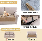 H.VERSAILTEX Couch Cover Chenille Pet Fuzzy Sofa Covers for 2 Cushion Couch Anti Slip Washable Sofa Slipcovers with Strap Soft Couch Protector Cover for Dogs Cats Kids(36" x 63",Khaki)
