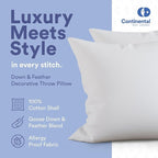 Continental Bedding Throw Pillow Inserts - 26x26, Set of 2, 80% White Goose Down & 20% Feather Fill - Soft Decorative Euro Pillows for Couch, Bed, Sofa & Living Room - Luxurious Comfort & Support