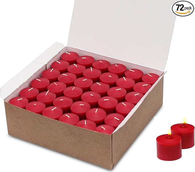 Candle Charisma Red Unscented Votive Candles - 10 Hour Burn time - Set of 72 for Dinner, Wedding, Halloween and Holiday Decorations