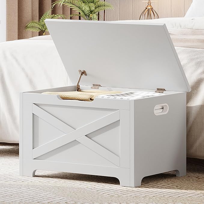 GarveeHome 23.6 in Storage Chest, Wooden Storage Bench with Safety Hinge, Easy Assembly, Large Shoe Bench for Entryway, Living Room, Bedroom