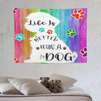 VUMIVI Cute Dog Tapestry Rainbow Color Planks Rustic Farmhouse Home Decor Pet Paws Tapestry Wall Hanging for Living Room Bedroom Dorm Classroom Aesthetic Decor W40xL30in