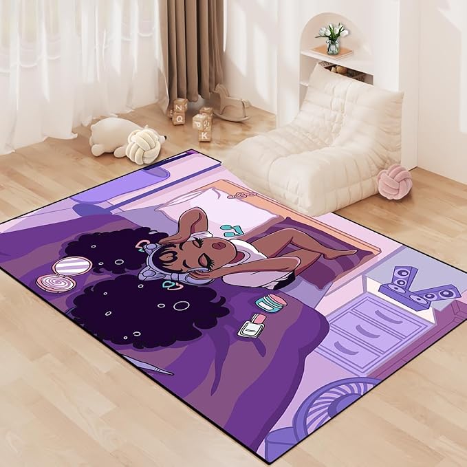African American Black Girl Magic Rug - Afor Black Magic Girls Area Rug for Bedroom Purple Art Music Girl Carpet for Kids Room Living Room Floor Mats, 3x4 Feet